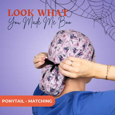 Look What You Made Me Boo - Scrub Cap - rae & grace - Ponytail - Matching Top