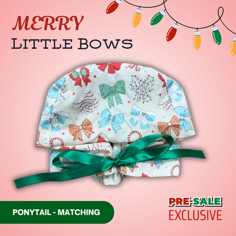 Merry Little Bows - Scrub Cap - rae & grace - Ponytail - Matching Top