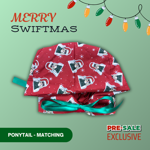 Merry Swiftmas - Scrub Cap - rae & grace - Ponytail - Matching Top