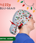 Merry Blue-Mas - Scrub Cap - rae & grace - Ponytail - Accent Top