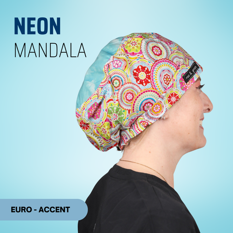 Neon Mandala - Scrub Cap - rae & grace - Euro - Accent Top