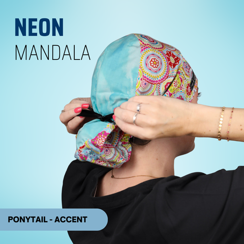 Neon Mandala - Scrub Cap - rae & grace - Ponytail - Accent Top