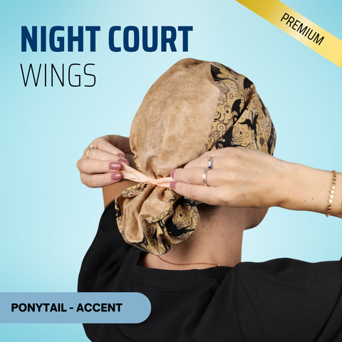 Night Court Wings - Scrub Cap - rae & grace - Ponytail - Accent Top