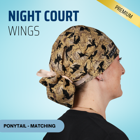 Night Court Wings - Scrub Cap - rae & grace - Ponytail - Matching Top