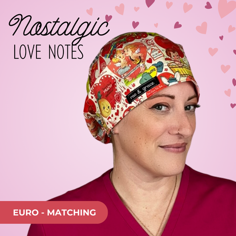 Nostalgic Love Notes - Scrub Cap - rae & grace - Euro - Matching Top