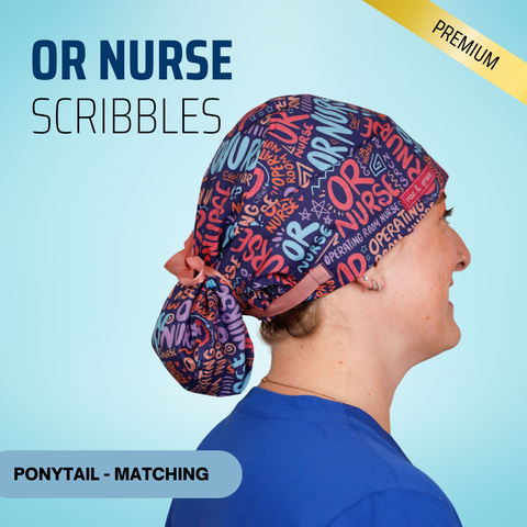 OR Nurse Scribbles - Scrub Cap - rae & grace - Ponytail - Matching Top