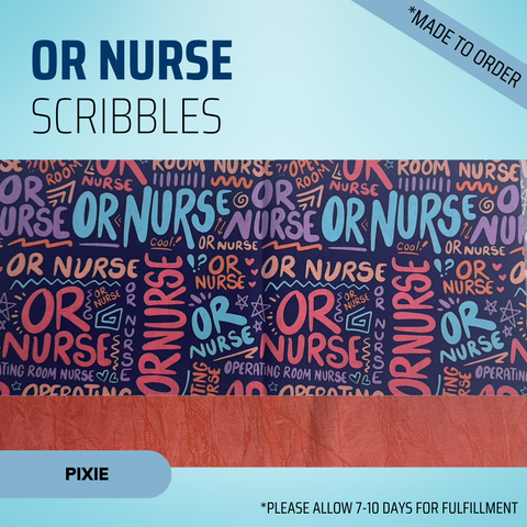 OR Nurse Scribbles - Scrub Cap - rae & grace - Pixie - Made to order Please allow 7-10 days for fulfillment.