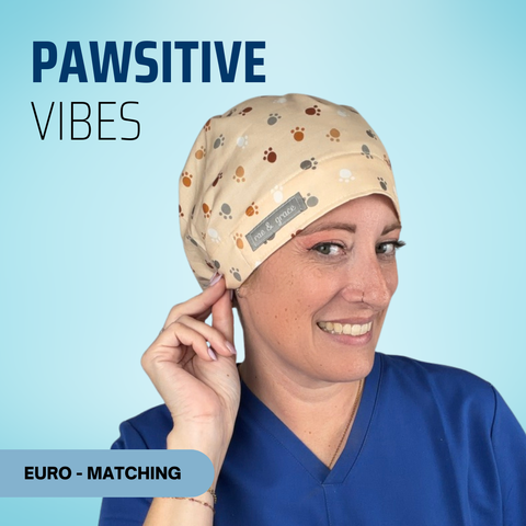 Pawsitive Vibes - Scrub Cap - rae & grace - Euro - Matching Top
