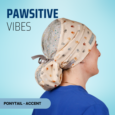 Pawsitive Vibes - Scrub Cap - rae & grace - Ponytail - Accent Top