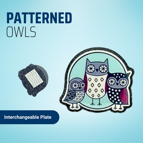 Patterned Owls - Badge Reel - rae & grace - Interchangeable Plate Only