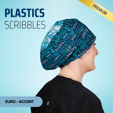 Plastics Scribbles - Scrub Cap - rae & grace - Euro - Accent Top