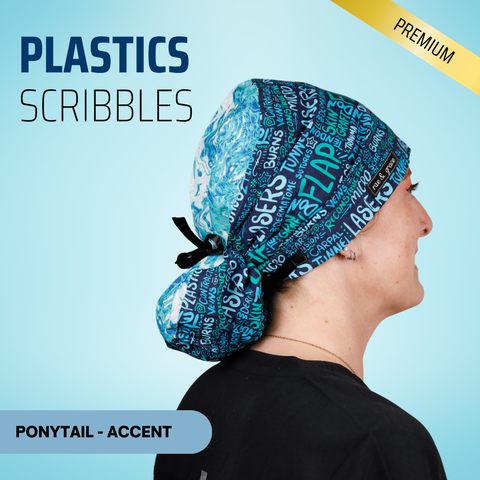 Plastics Scribbles - Scrub Cap - rae & grace - Ponytail - Accent Top