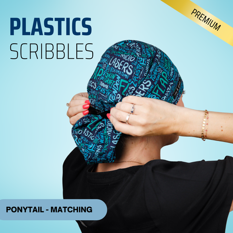 Plastics Scribbles - Scrub Cap - rae & grace - Ponytail - Matching Top