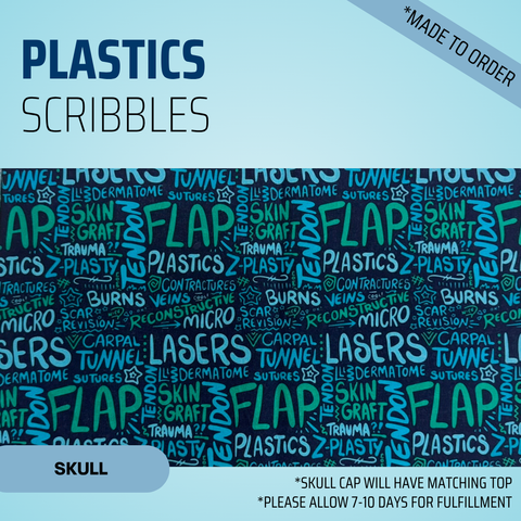 Plastics Scribbles - Scrub Cap - rae & grace - Skull Cap - *Made to order