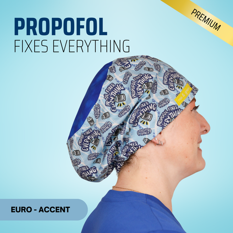 Propofol Fixes Everything - Scrub Cap - rae & grace - Euro - Accent Top