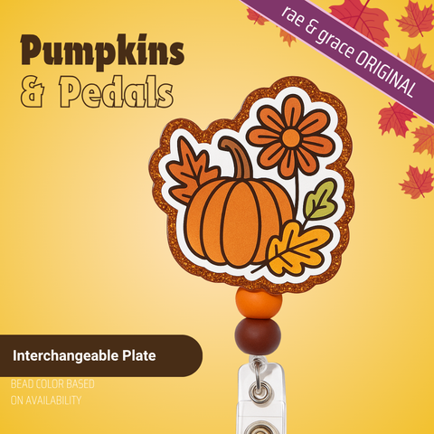 Pumpkins & Pedals - Badge Reel - rae & grace - Permanent/Beads