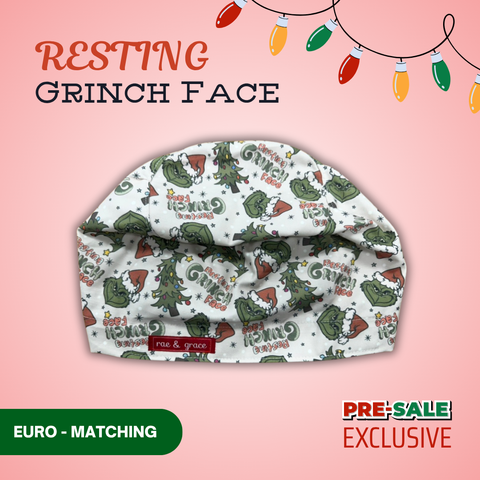 Resting Grinch Face - Scrub Cap - rae & grace - Euro - Matching Top