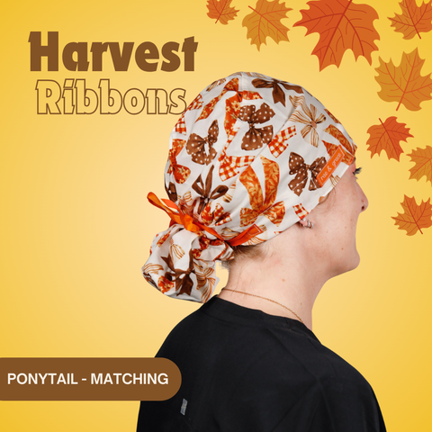 Harvest Ribbons - Scrub Cap - rae & grace - Ponytail - Matching Top
