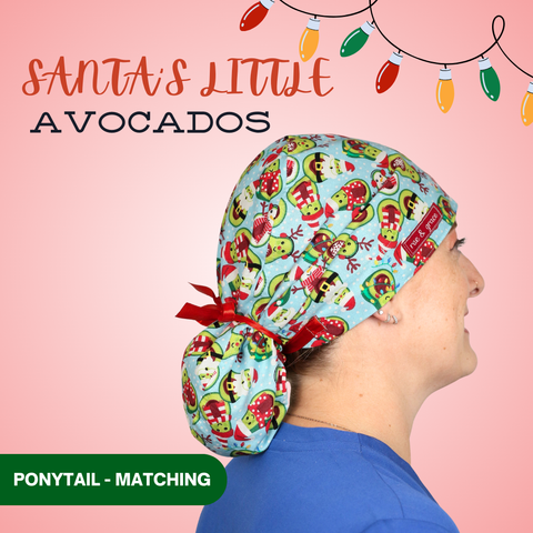 Santa’S Little Avocados - Scrub Cap - rae & grace - Ponytail - Matching Top