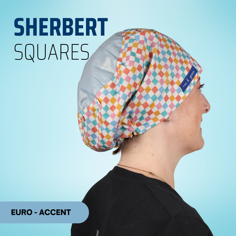 Sherbert Squares - Scrub Cap - rae & grace - Euro - Accent Top