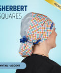 Sherbert Squares - Scrub Cap - rae & grace - Ponytail - Accent Top