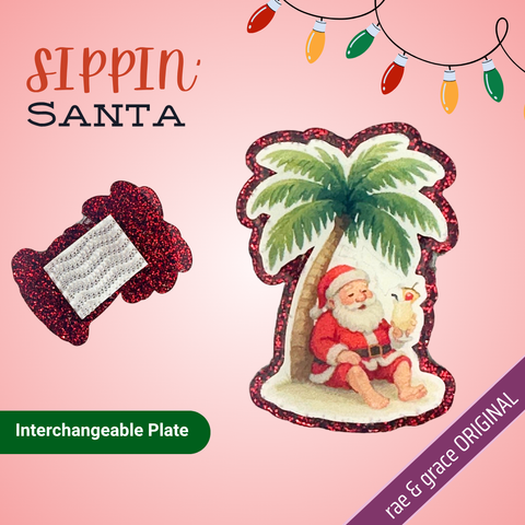 Sippin Santa - Badge Reel - rae & grace - Interchangeable Plate Only