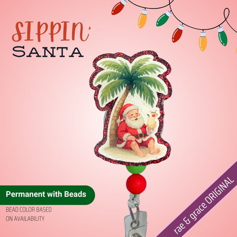 Sippin Santa - Badge Reel - rae & grace - Permanent/Beads