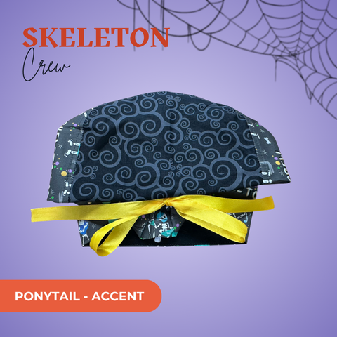 Skeleton Crew - Scrub Cap - rae & grace - Ponytail - Accent Top