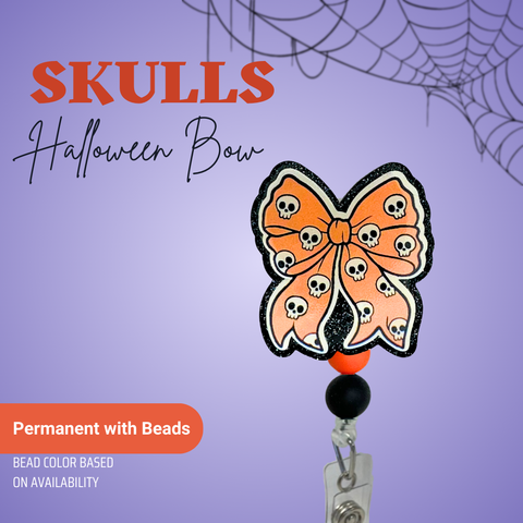 Skulls Halloween Bow - Badge Reel - rae & grace - Permanent/Beads