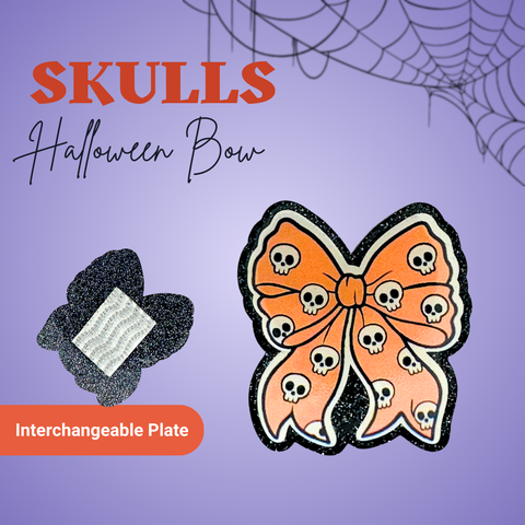 Skulls Halloween Bow - Badge Reel - rae & grace - Interchangeable Plate Only