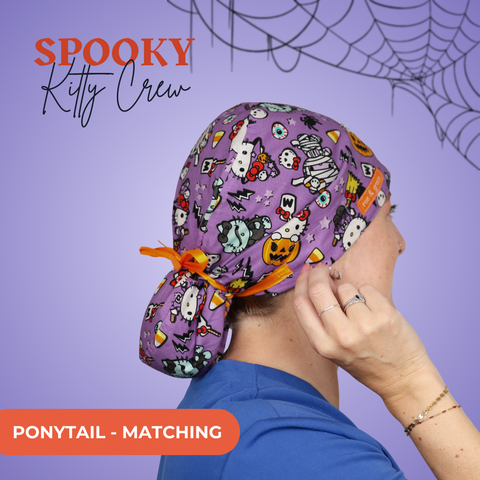 Spooky Kitty Crew  - Scrub Cap - rae & grace - Ponytail - Matching Top