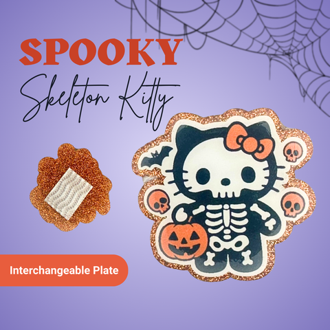 Spooky Skeleton Kitty - Badge Reel - rae & grace - Interchangeable Plate Only