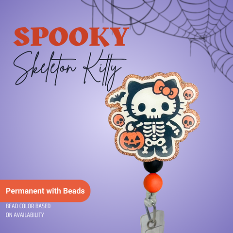 Spooky Skeleton Kitty - Badge Reel - rae & grace - Permanent/Beads