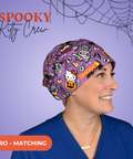 Spooky Kitty Crew  - Scrub Cap - rae & grace - Euro - Matching Top