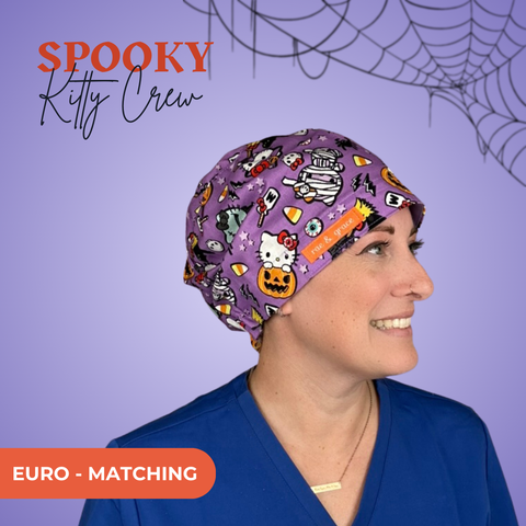 Spooky Kitty Crew  - Scrub Cap - rae & grace - Euro - Matching Top