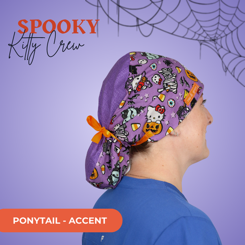 Spooky Kitty Crew  - Scrub Cap - rae & grace - Ponytail - Accent Top