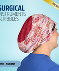 Surgical Instruments Scribbles Pink - Scrub Cap - rae & grace - Euro - Accent Top