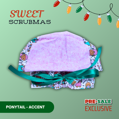 Sweet Scrubmas - Scrub Cap - rae & grace - Ponytail - Accent Top