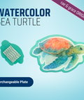 Watercolor Sea Turtle - Badge Reel - rae & grace - Interchangeable Plate Only