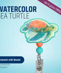 Watercolor Sea Turtle - Badge Reel - rae & grace - Permanent/Beads
