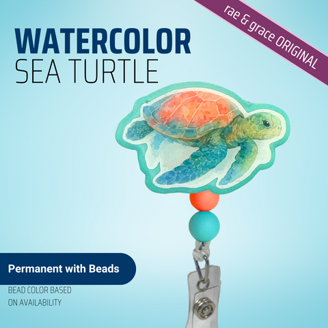 Watercolor Sea Turtle - Badge Reel - rae & grace - Permanent/Beads