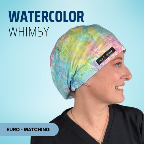 Watercolor Whimsy - Scrub Cap - rae & grace - Euro - Matching Top