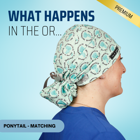 What Happens In The OR - Scrub Cap - rae & grace - Ponytail - Matching Top