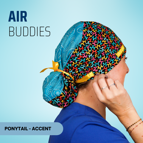 Air Buddies  - Scrub Cap - rae & grace - Ponytail - Accent Top