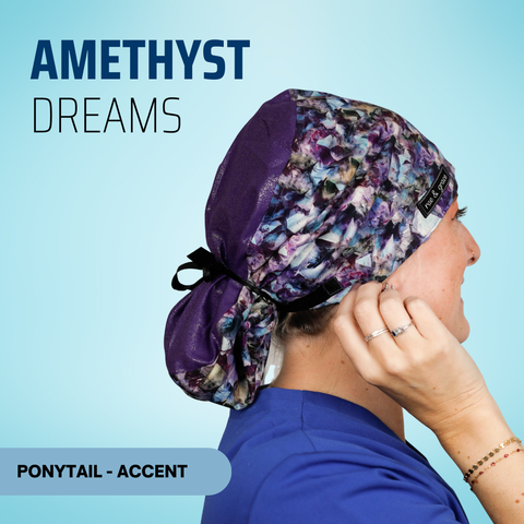 Amethyst Dreams - Scrub Cap - rae & grace - Ponytail - Accent Top