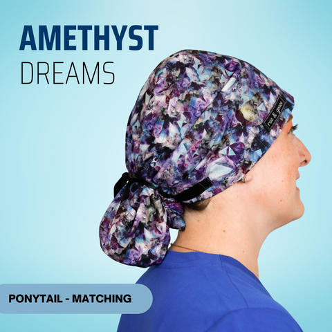 Amethyst Dreams - Scrub Cap - rae & grace - Ponytail - Matching Top