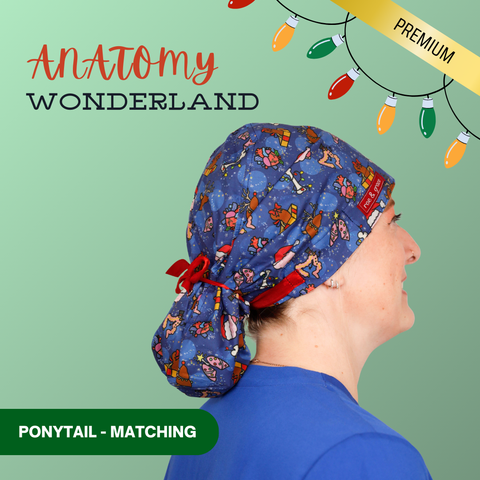 Anatomy Wonderland - Scrub Cap - rae & grace - Ponytail - Matching Top
