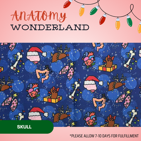 Anatomy Wonderland - Scrub Cap - rae & grace - Skull Cap - Made to order Please allow 7-10 days for fulfillment.