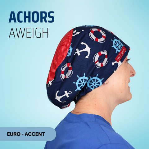 Anchors Aweigh  - Scrub Cap - rae & grace - Euro - Accent Top