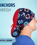 Anchors Aweigh  - Scrub Cap - rae & grace - Ponytail - Accent Top